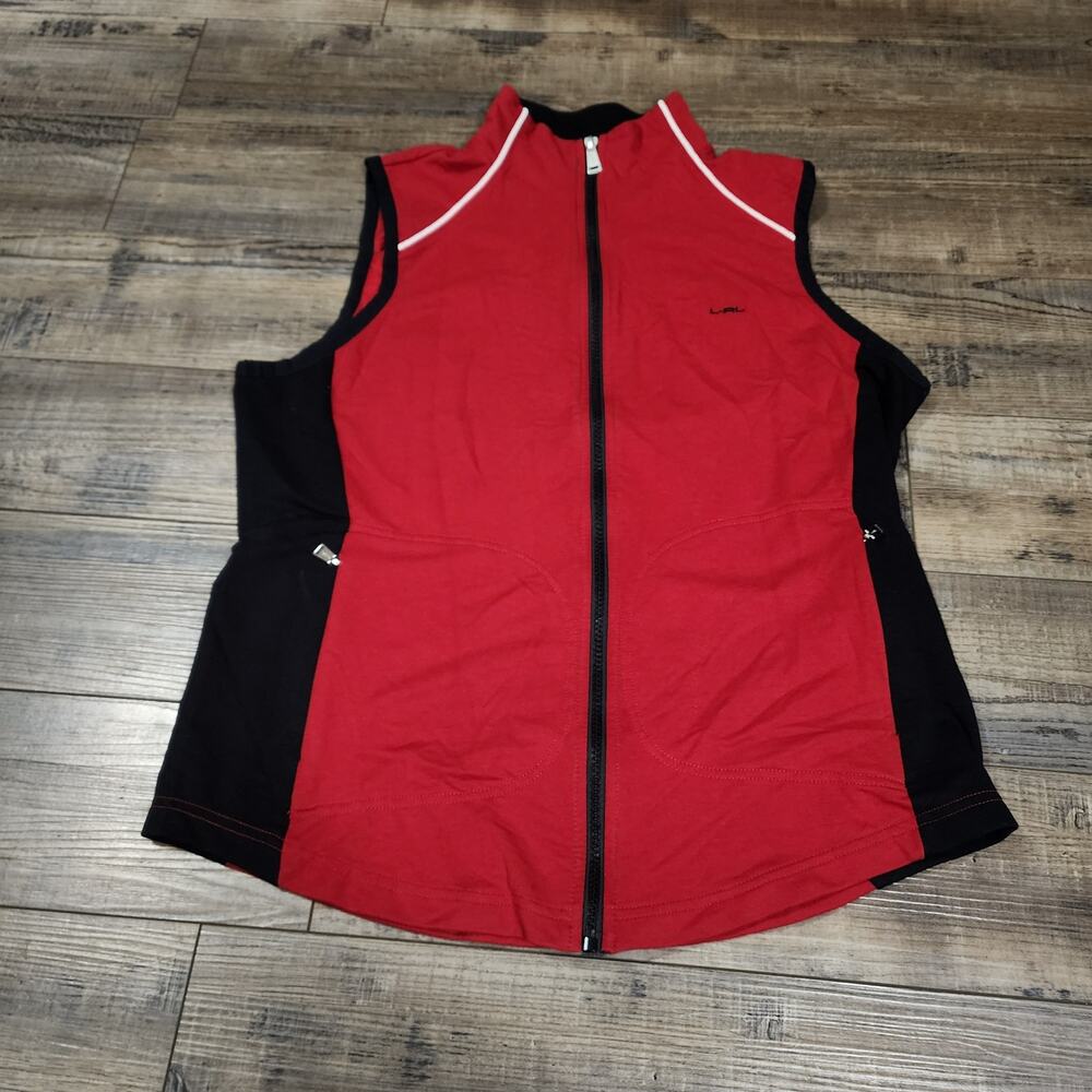 Lauren Ralph Lauren Active Vest Womens Size L Red Black Full Zip Collared. 2307